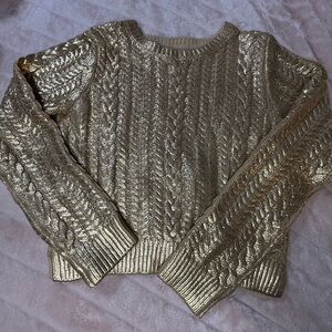 Girls Rachel Zoe Shimmering Gold Cable Knit Sweater